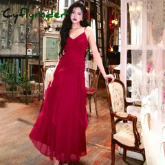 Cyflymder Red Vintage Elegant Midi Strap Dress Women Ruffles Design Causal Korean Fairy Dress Female Autumn Strapless