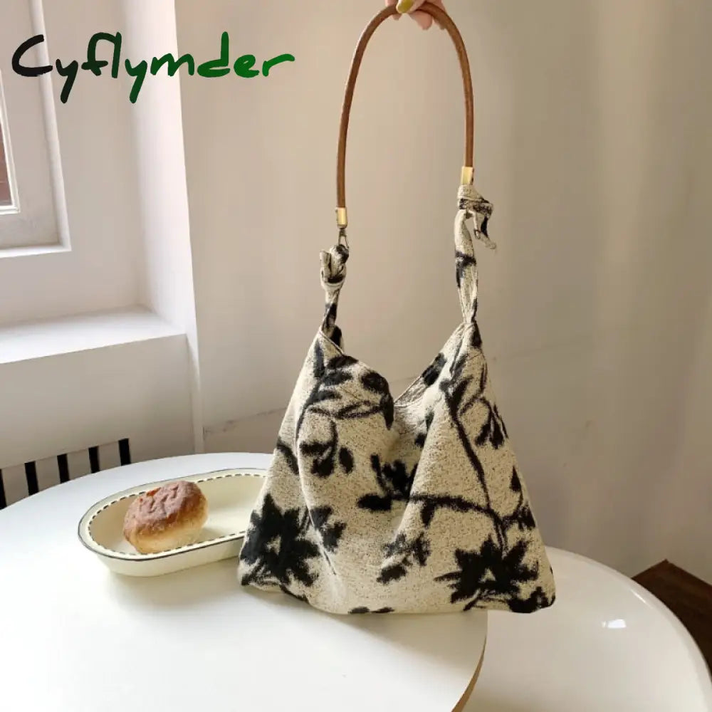 Cyflymder Retro Bags For Women Jacquard Fabric Shoulder Bag Reusable Shopping Casual Tote Female