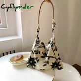 Cyflymder Retro Bags For Women Jacquard Fabric Shoulder Bag Reusable Shopping Casual Tote Female