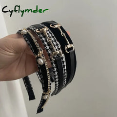 Cyflymder Retro Black White Pearl Headbands French Style Braided Chain Hairbands Sweet Street Head