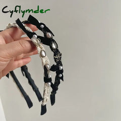 Cyflymder Retro Black White Pearl Headbands French Style Braided Chain Hairbands Sweet Street Head