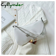 Cyflymder Retro Butterfly Chain Underarm Bag Women’s Fashion Solid Color Shopping Shoulder Travel
