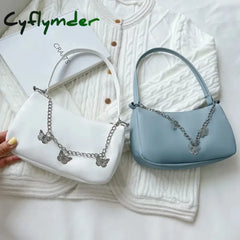 Retro Butterfly Chain Underarm Bag Women's Fashion Solid Color Shopping Shoulder Bag Travel Casual Small Handbags for Women