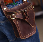 Retro Crazy Horse Cowhide Men's Waist Pack Casual High-quality Natural Genuine Leather Motorcycle Belt Bag Runner Phone Bag