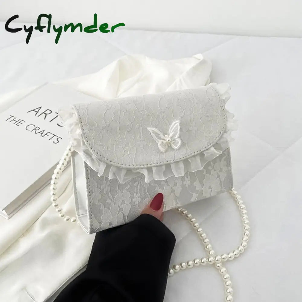 Cyflymder Retro Crossbody Bags For Women Vintage Lace Pearl Chain Ladies Small Square Shoulder Bag