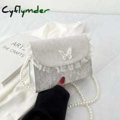 Cyflymder Retro Crossbody Bags For Women Vintage Lace Pearl Chain Ladies Small Square Shoulder Bag