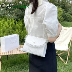Cyflymder Retro Crossbody Bags For Women Vintage Lace Pearl Chain Ladies Small Square Shoulder Bag