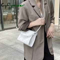 Cyflymder Retro Crossbody Bags For Women Vintage Lace Pearl Chain Ladies Small Square Shoulder Bag