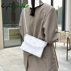 Cyflymder Retro Crossbody Bags For Women Vintage Lace Pearl Chain Ladies Small Square Shoulder Bag