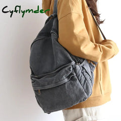 Cyflymder Retro Distressed Canvas Gray Backpack Boy Girl Cute College Female Book Travel Backpacks
