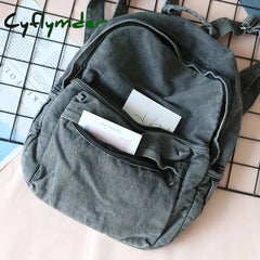 Cyflymder Retro Distressed Canvas Gray Backpack Boy Girl Cute College Female Book Travel Backpacks