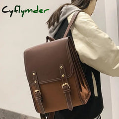 Cyflymder Retro Fashion Woman Backpack Pu Leather Big School Bags For Teenagers Girls Simple New