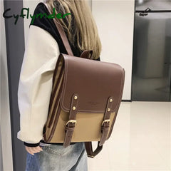 Cyflymder Retro Fashion Woman Backpack Pu Leather Big School Bags For Teenagers Girls Simple New