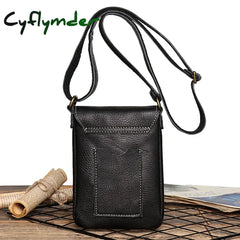 Cyflymder Retro Flip Black Small Shoulder Bag For Men Genuine Leather Sling Crossbody Bags Minority