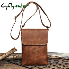 Cyflymder Retro Flip Black Small Shoulder Bag For Men Genuine Leather Sling Crossbody Bags Minority