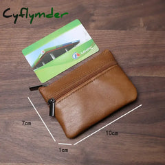 Cyflymder Retro Genuine Leather Mini Zero Wallet For Men And Wom Solid Color Top Layer Cowhide Zipper Small Card Bag