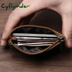 Cyflymder Retro Genuine Leather Mini Zero Wallet For Men And Wom Solid Color Top Layer Cowhide Zipper Small Card Bag