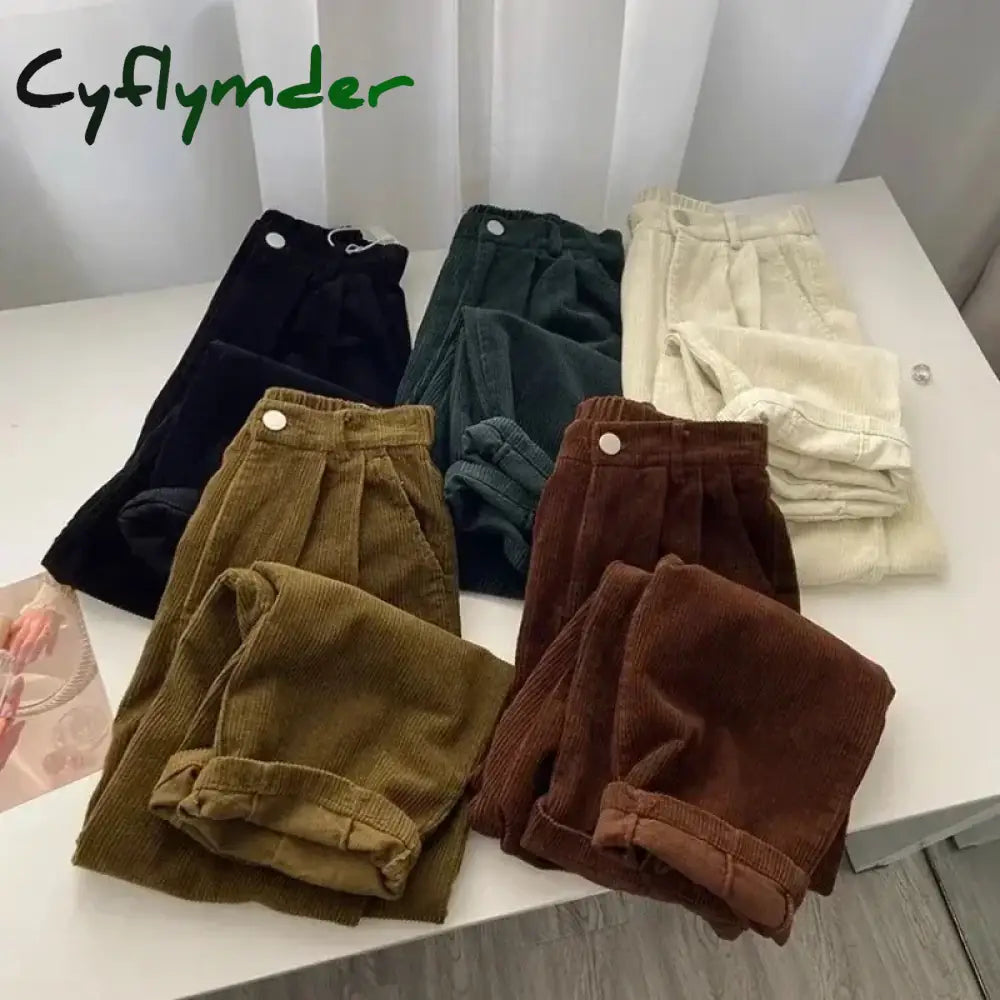 Cyflymder Retro High Waist Corduroy Pants Women Spring Fall Straight Causal Full Length Trousers Korean Fashion Baggy