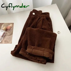 Cyflymder Retro High Waist Corduroy Pants Women Spring Fall Straight Causal Full Length Trousers Korean Fashion Baggy