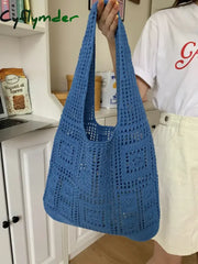 Cyflymder Retro Knitted Bag Mesh Hollowed-Out Woven Gentleness Style Women Shoulder Imitation Wool