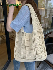 Cyflymder Retro Knitted Bag Mesh Hollowed-Out Woven Gentleness Style Women Shoulder Imitation Wool
