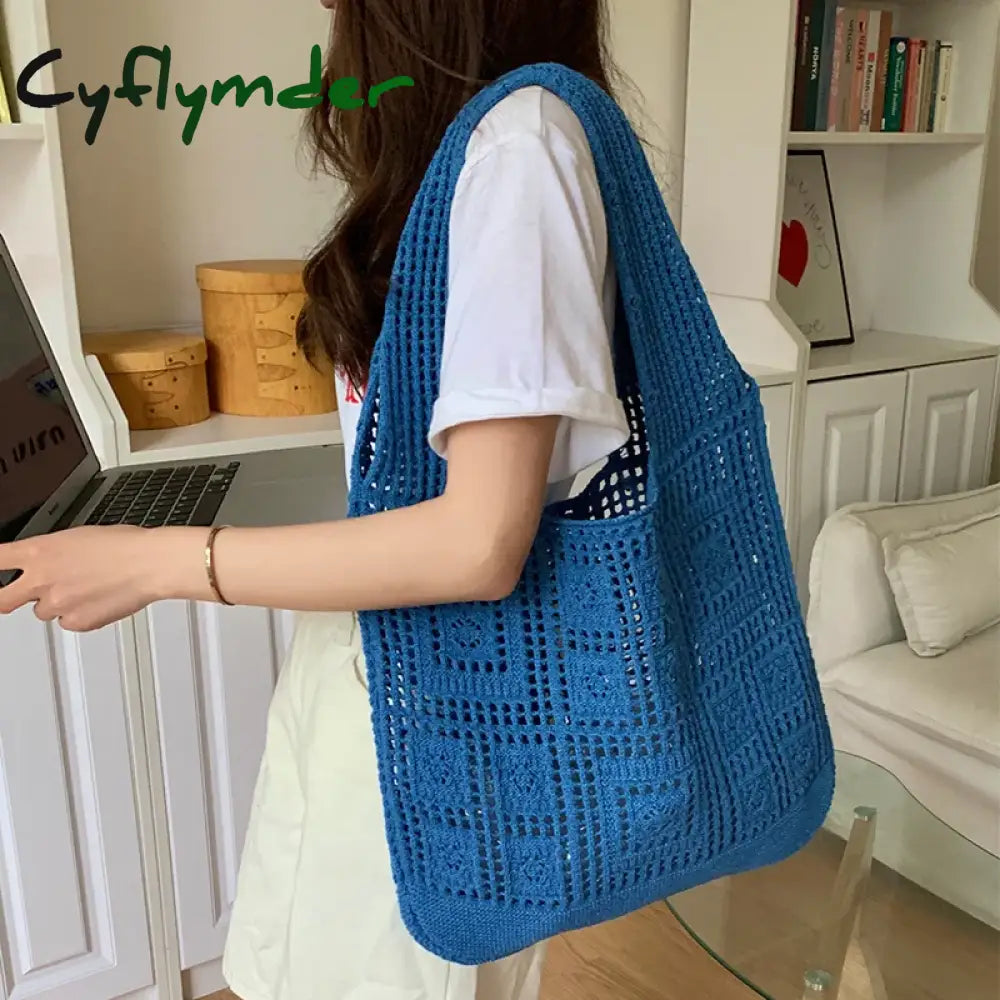 Cyflymder Retro Knitted Bag Mesh Hollowed-Out Woven Gentleness Style Women Shoulder Imitation Wool