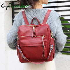Cyflymder Retro Large Capacity Backpack Women Pu Leather Rucksack Women’s Knapsack Travel