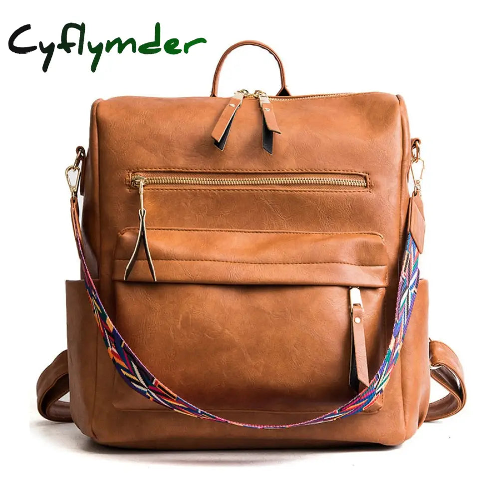 Cyflymder Retro Large Capacity Backpack Women Pu Leather Rucksack Women’s Knapsack Travel