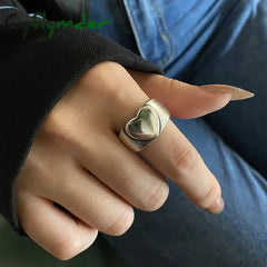 Cyflymder Retro Love Heart Wide Glossy Net Red Ring For Women Girl Gift Jewelry