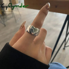 Cyflymder Retro Love Heart Wide Glossy Net Red Ring For Women Girl Gift Jewelry