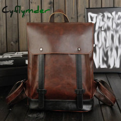 Cyflymder Retro Men’s Backpack Bag Luxury Crazy Horse Leather Men School College Book Rucksack