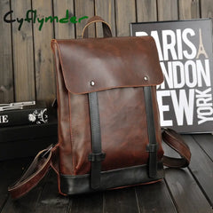 Cyflymder Retro Men’s Backpack Bag Luxury Crazy Horse Leather Men School College Book Rucksack