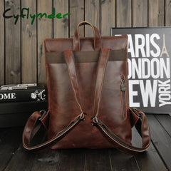 Cyflymder Retro Men’s Backpack Bag Luxury Crazy Horse Leather Men School College Book Rucksack