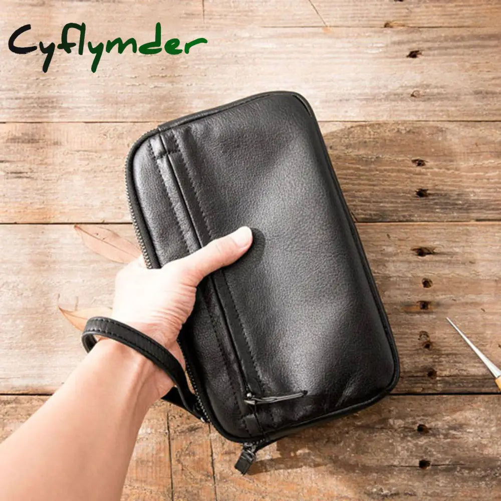 Cyflymder Retro Men’s Handbag Leather Business Fashion Casual Bag Soft Hand Mens Vintage Clutch
