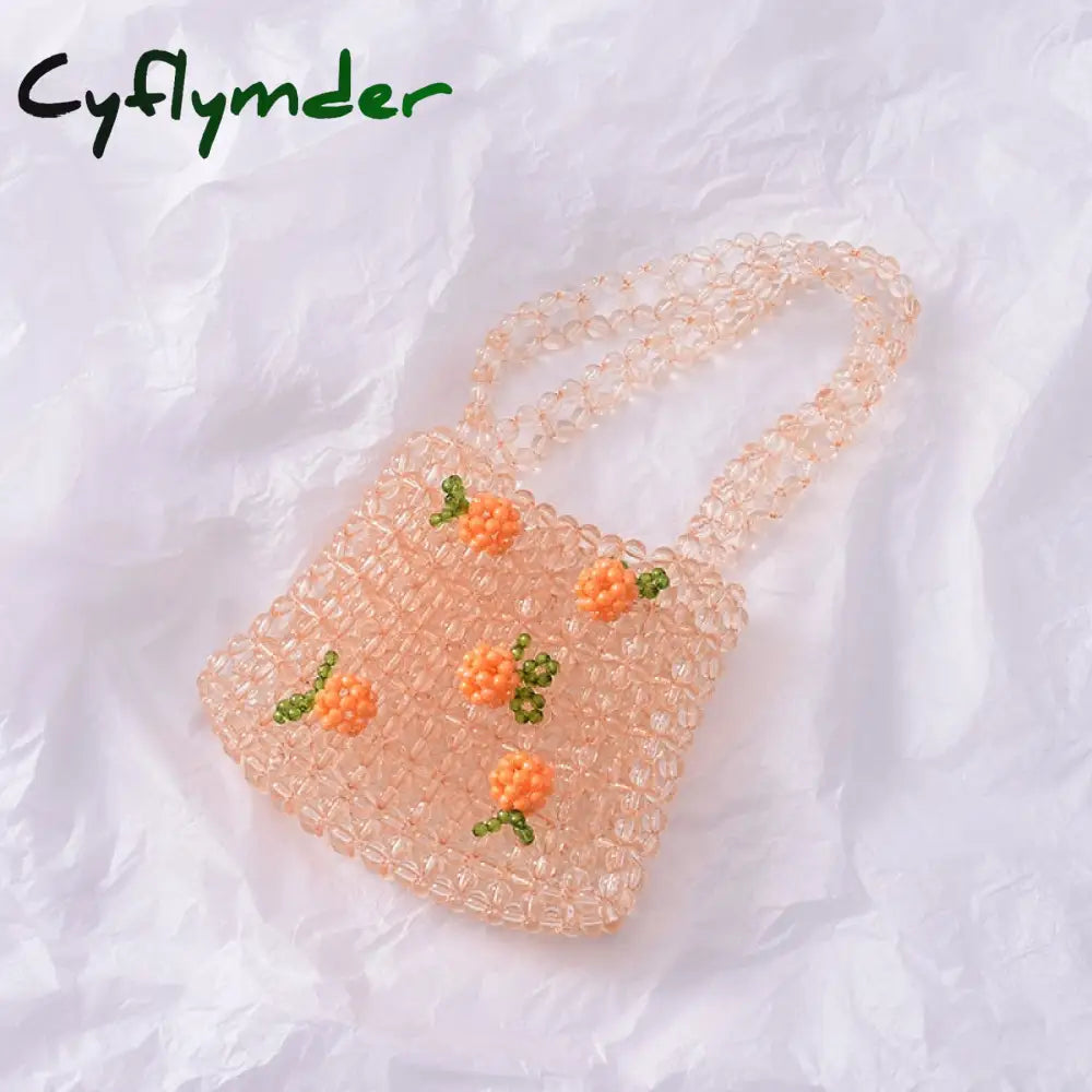 Cyflymder Retro Orange Beaded Bag Clear Crystal Jelly Clutch Girl Woven Handbag For Woman Handmade