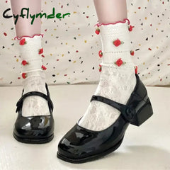 Cyflymder Retro Red Mary Jane Shoes Women Thick Heels Ankle Buckle Lolita Shoes Woman Student French Square heel