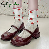 Cyflymder Retro Red Mary Jane Shoes Women Thick Heels Ankle Buckle Lolita Shoes Woman Student French Square heel