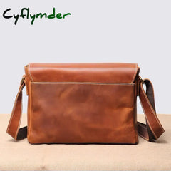 Cyflymder Retro Top Layer Cowhide Leather Men’s Flap Shoulder Bag Daily Casual Horizontal