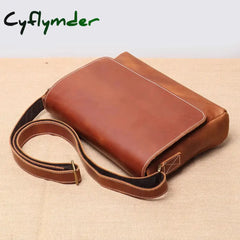 Cyflymder Retro Top Layer Cowhide Leather Men’s Flap Shoulder Bag Daily Casual Horizontal