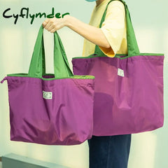 Cyflymder Reusable Shopping Bags For Women Grocery Tote Bag Foldable Oxford Cloth Drawstring