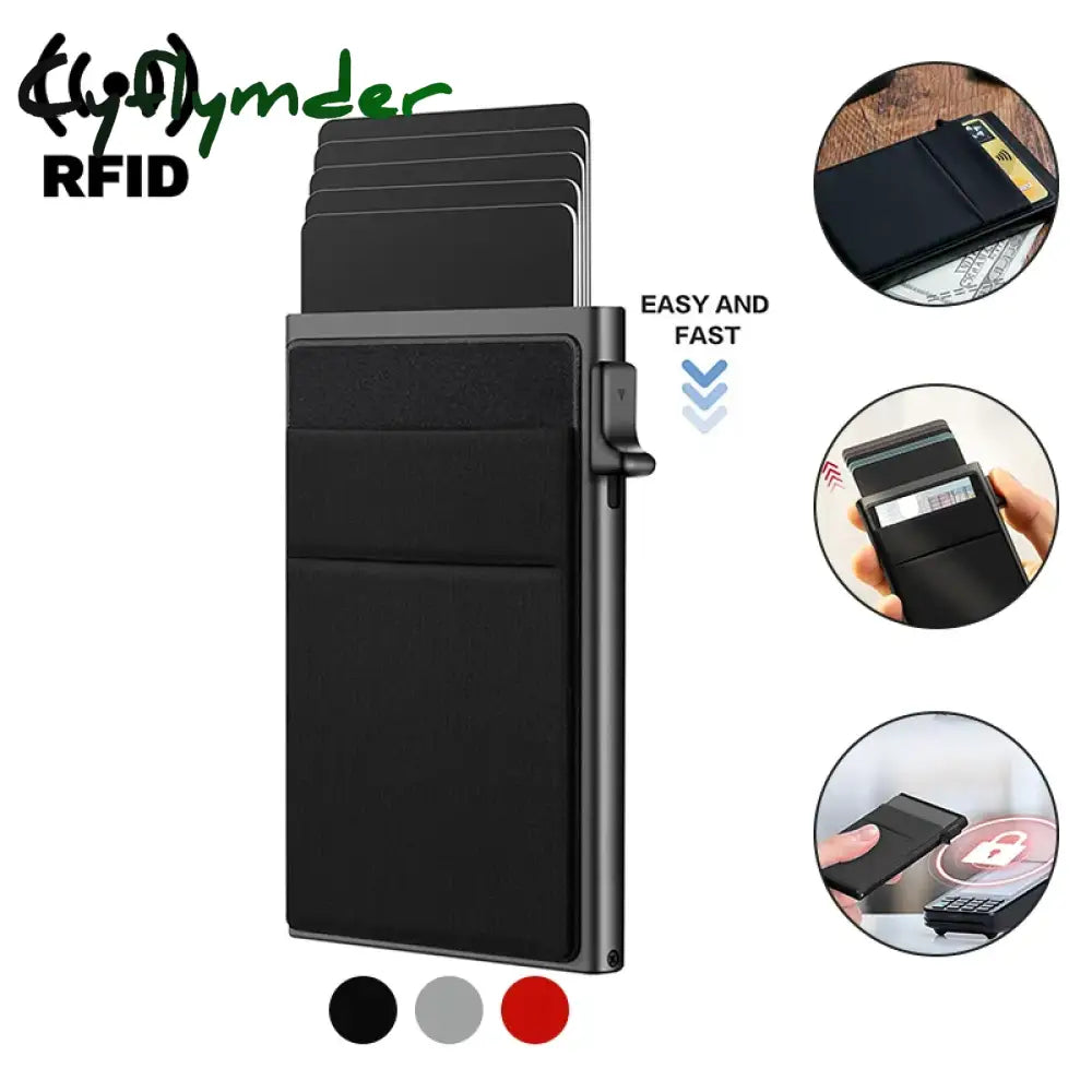 Cyflymder Rfid Credit Card Holder Wallet Metal Thin Slim Bank Case Men Women Pop Up Minimalist