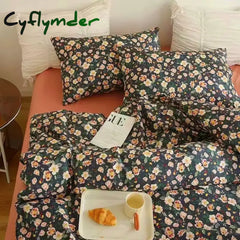 Cyflymder Romantic Bedding Set Floral Ins Style Duvet Cover Flat Sheet with Pillowcases Single Queen Full Size Boys