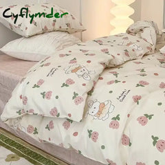 Cyflymder Romantic Bedding Set Floral Ins Style Duvet Cover Flat Sheet with Pillowcases Single Queen Full Size Boys