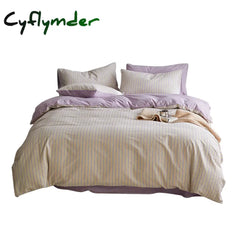 room inspo Cotton Washed Cotton 4-Piece Cotton Yarn-Dyed Washed Cotton Striped Light Simple Elegant Glutinous Soft Nude Sleeping Product