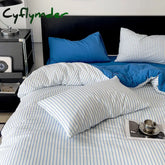 room inspo Four Seasons Ins Style Four-Piece Striped Washed Cotton Quilt Cover Double Quilt Cover Dormitory Single Bed Three-Piece Bed Sheet