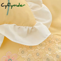 Cyflymder room inspo ideas Cute Floral Bedding Set for Girls Boys Kids Single Queen Size Embroidery Duvet Cover with