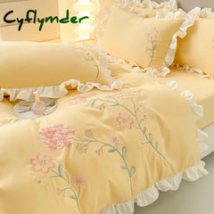 Cyflymder room inspo ideas Cute Floral Bedding Set for Girls Boys Kids Single Queen Size Embroidery Duvet Cover with