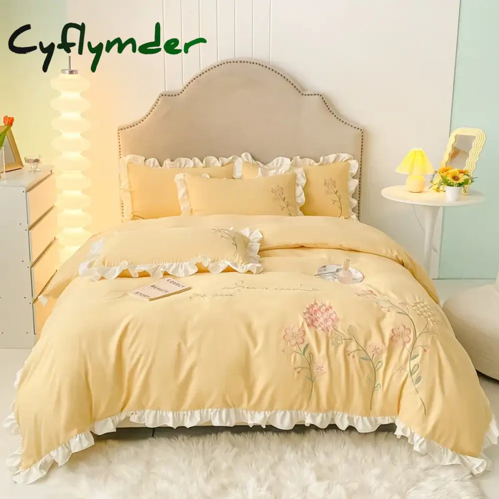 Cyflymder room inspo ideas Cute Floral Bedding Set for Girls Boys Kids Single Queen Size Embroidery Duvet Cover with