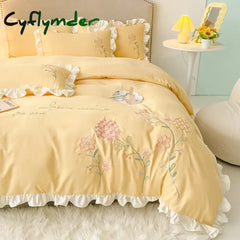 Cyflymder room inspo ideas Cute Floral Bedding Set for Girls Boys Kids Single Queen Size Embroidery Duvet Cover with