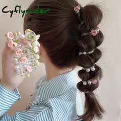 Cyflymder Rose Bead Telephone Line Headband Charming Tied Ponytail Braid Hair Rope Headband High Elasticity Rubber Band